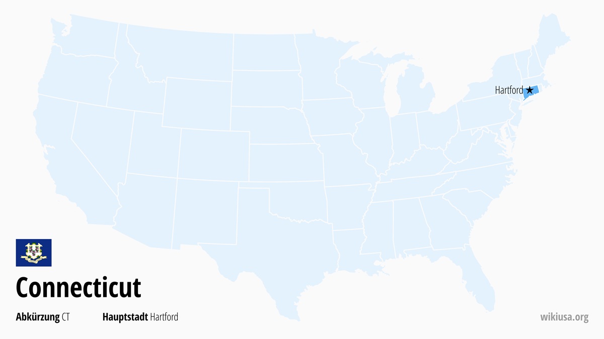 Karte des US-Bundesstaates Connecticut | Wo liegt Connecticut? | Connecticut (USA) – Fakten, Klima, Sehenswürdigkeiten