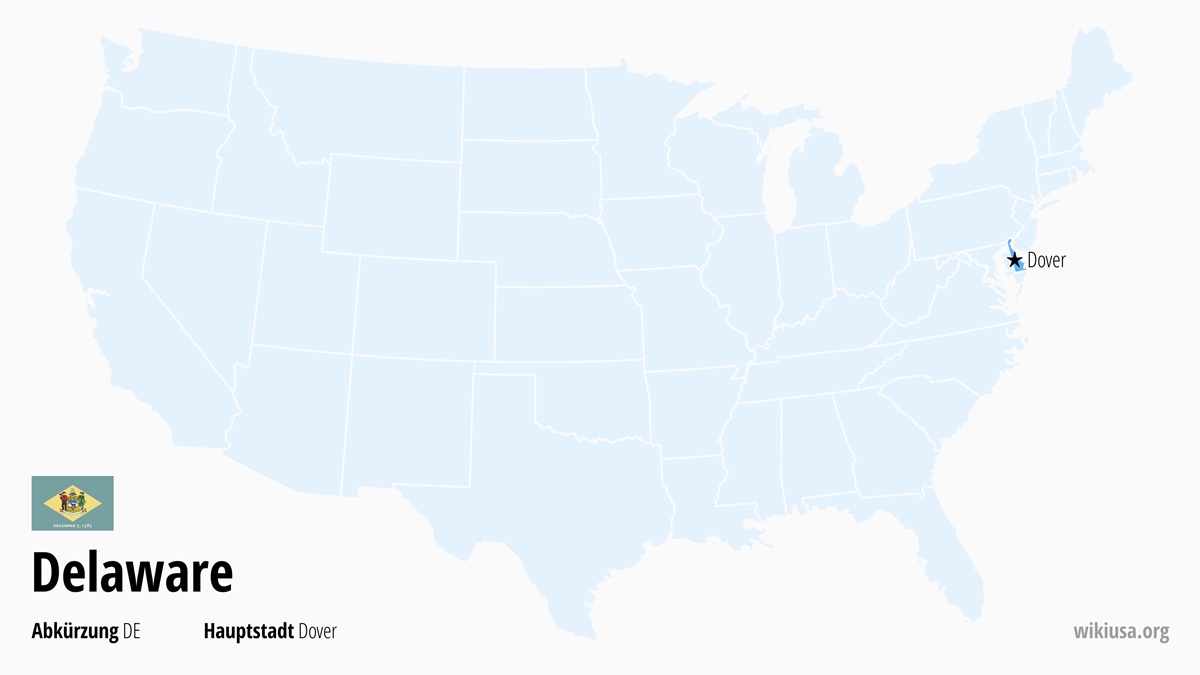 Karte des US-Bundesstaates Delaware | Wo liegt Delaware? | Delaware (USA) – Fakten, Klima, Sehenswürdigkeiten