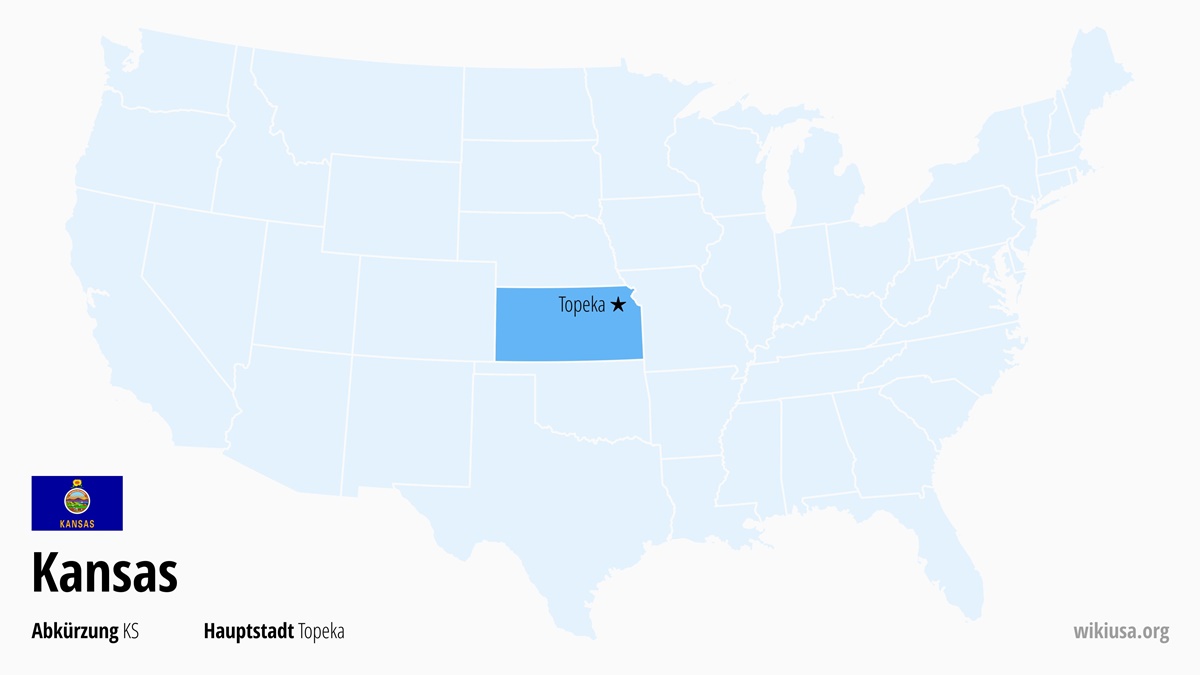 Karte des US-Bundesstaates Kansas | Wo liegt Kansas? | Kansas – Abkürzung, größte Städte, Karte und Hauptstadt