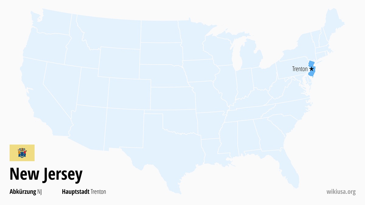 Karte des US-Bundesstaates New Jersey | Wo liegt New Jersey? | New Jersey (USA) – Fakten, Klima, Sehenswürdigkeiten