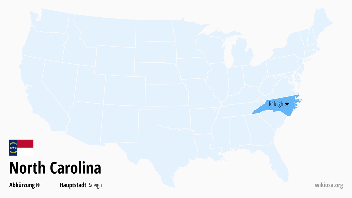 Karte des US-Bundesstaates North Carolina | Wo liegt North Carolina? | North Carolina (USA) – Fakten, Klima, Sehenswürdigkeiten