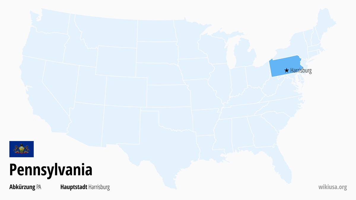 Karte des US-Bundesstaates Pennsylvania | Wo liegt Pennsylvania? | Pennsylvania (USA) – Fakten, Klima, Sehenswürdigkeiten