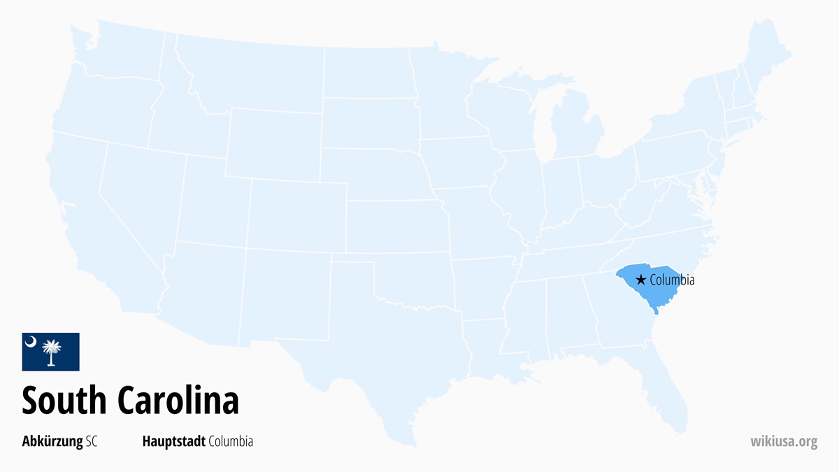 Karte des US-Bundesstaates South Carolina | Wo liegt South Carolina? | South Carolina (USA) – Fakten, Klima, Sehenswürdigkeiten