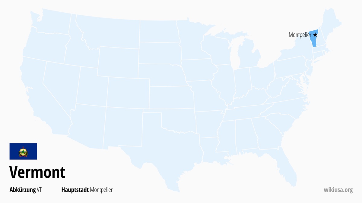 Karte des US-Bundesstaates Vermont | Wo liegt Vermont? | Vermont (USA) – Fakten, Klima, Sehenswürdigkeiten