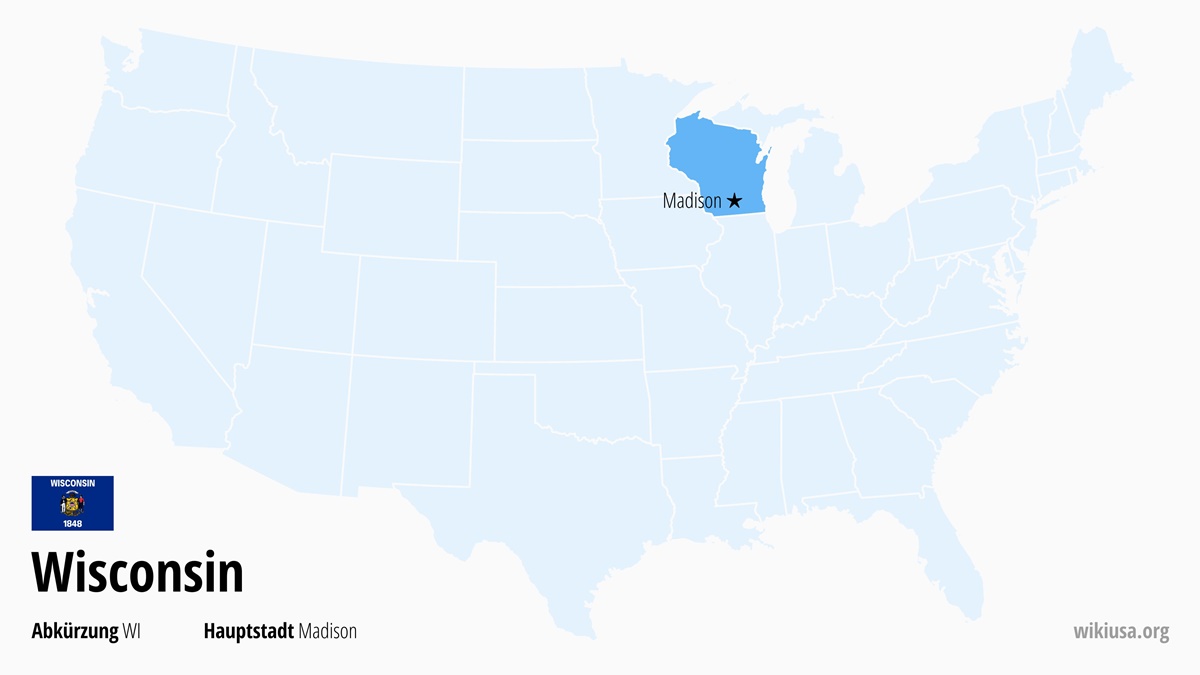 Karte des US-Bundesstaates Wisconsin | Wo liegt Wisconsin? | Wisconsin (USA) – Fakten, Klima, Sehenswürdigkeiten